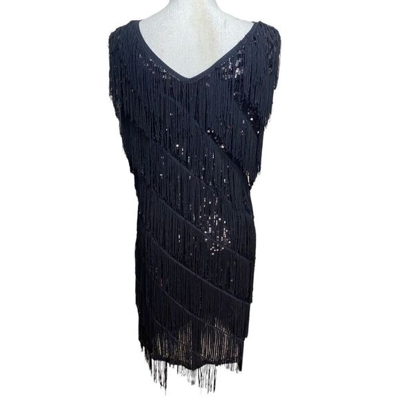 Pretty Guide Womens Black Sequin Tassels Gatsby Dress Large - Picture 4 of 6